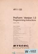 Wysong-Wysong ProForm 4911-122, Version 1.0, Programming Instructions Manual-ProForm-Version 1.0-01